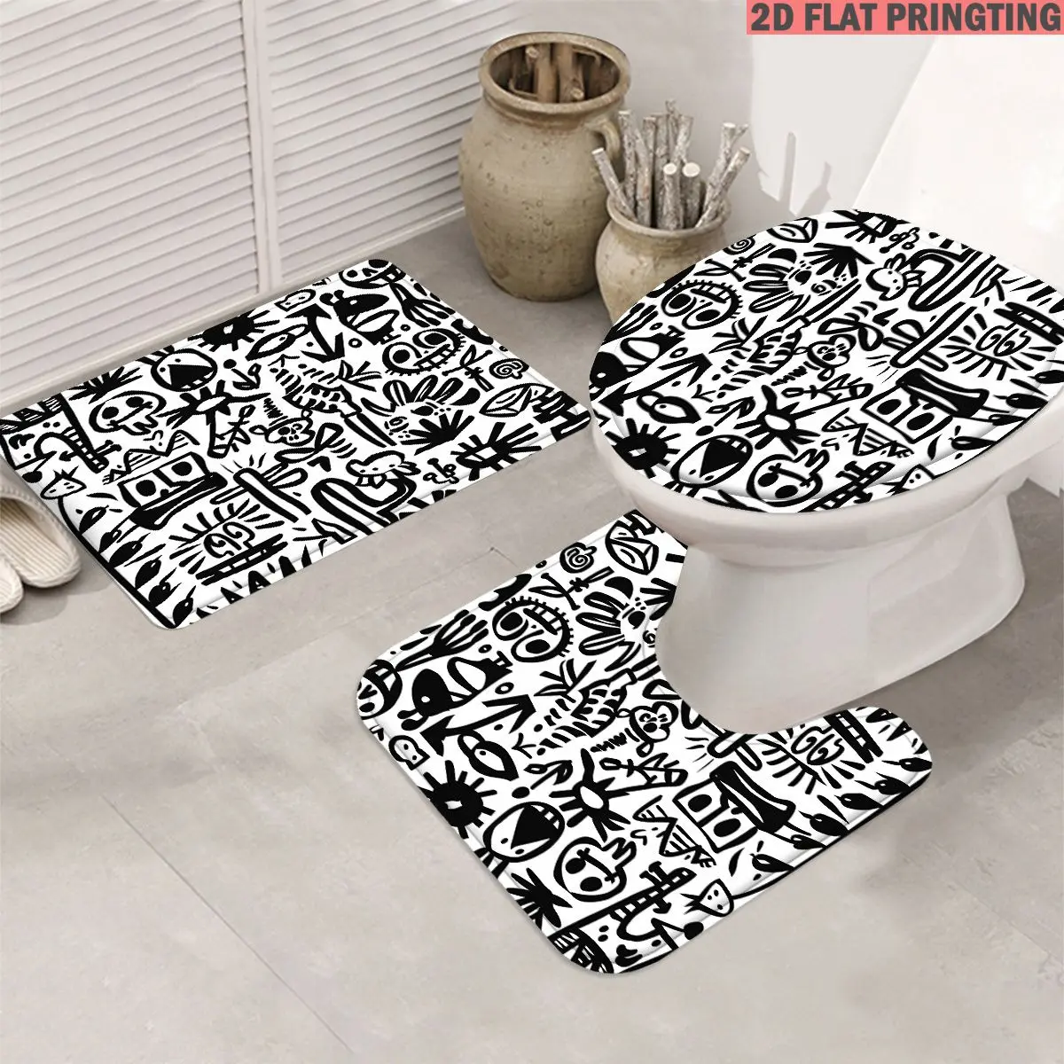 Printed Rug Abstract - 3Pcs Set Karpet Kamar Mandi Grafiti