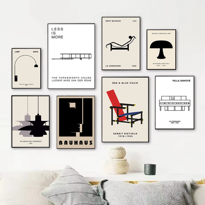 Interior Design Concept - Poster Arsitektur Abstrak Desain Bauhaus Rumah
