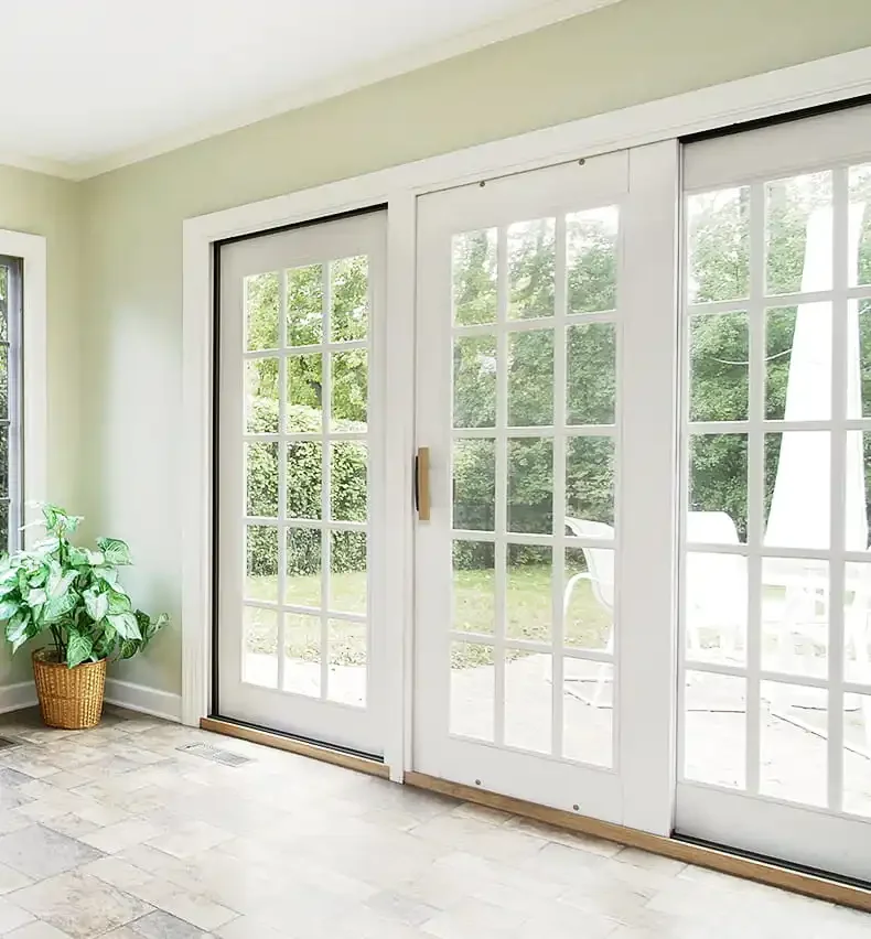 Interior Design Organic Modern - -Pintu Geser Kaca Bingkai PVC Putih