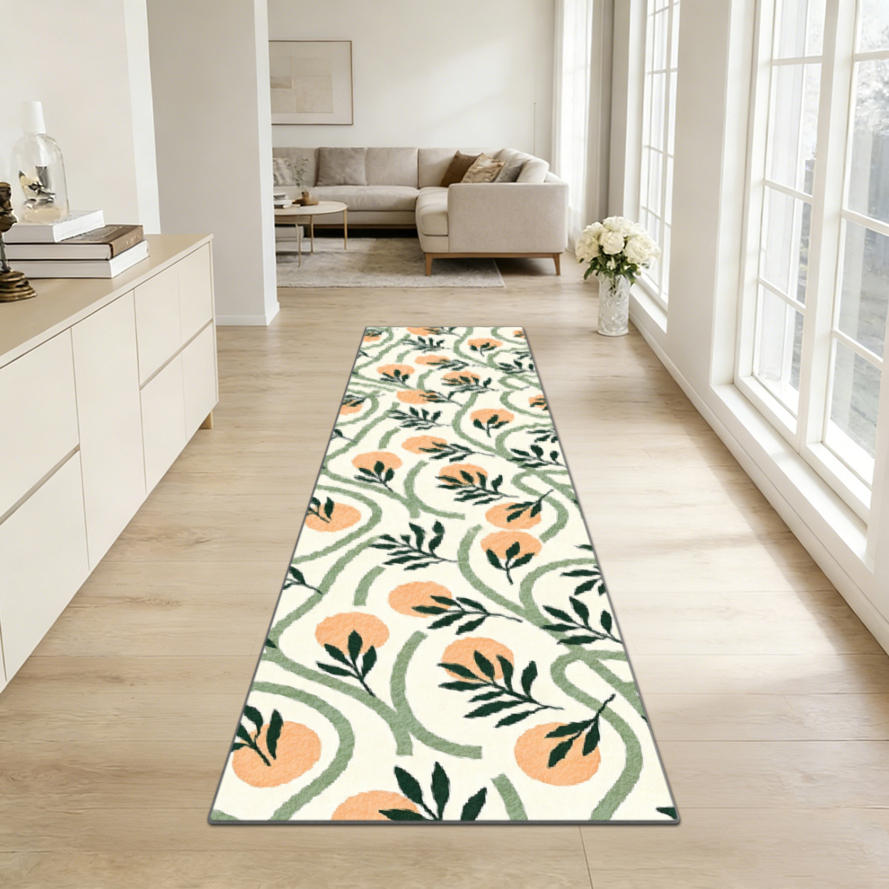 Printed Rug Abstract - Karpet Panjang Motif Daun Jeruk Boho,