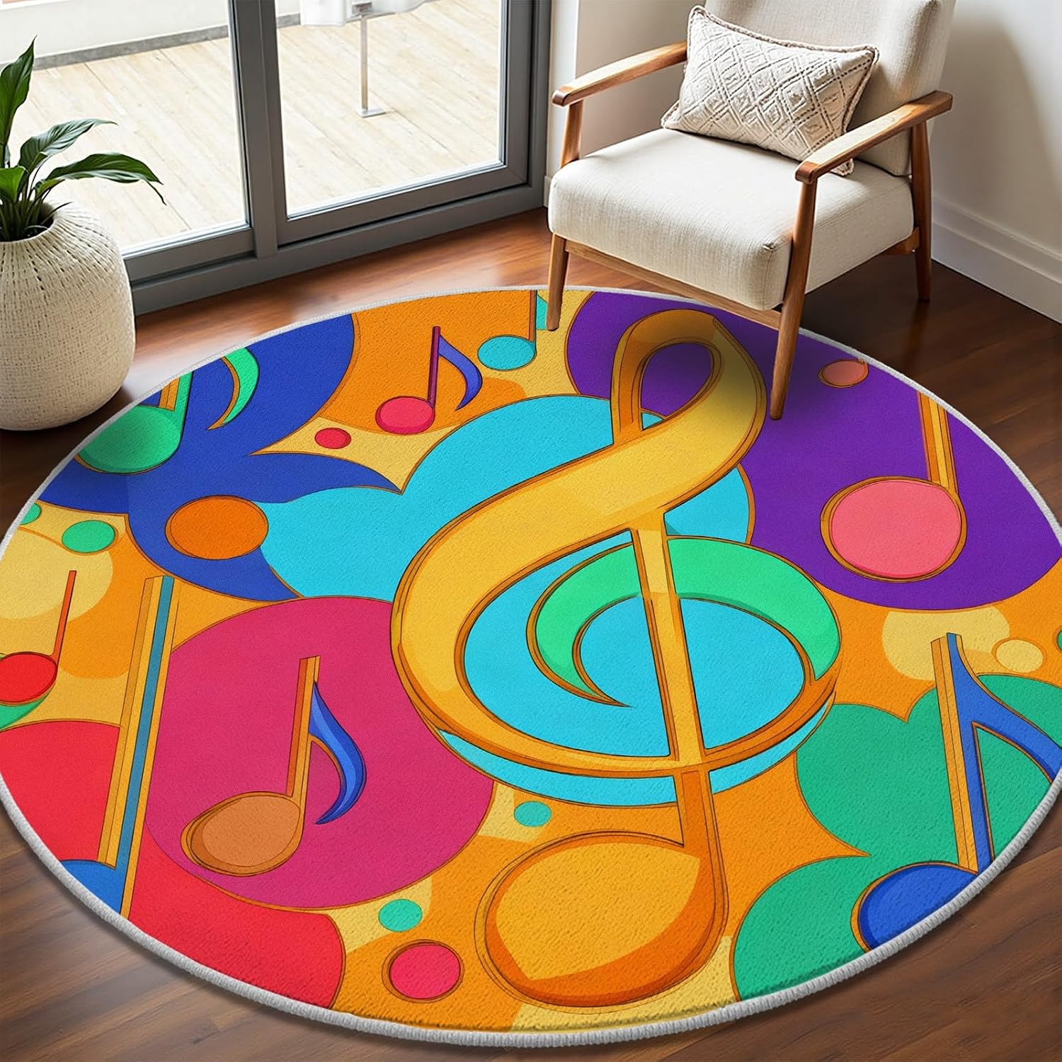 Printed Rug Abstract - Karpet Bulat Berpola Not Musik Abstrak