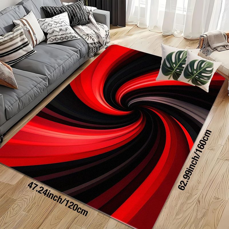 Karpet Spiral Merah Hitam Berm - Printed Rug Abstract ulasan dan harga