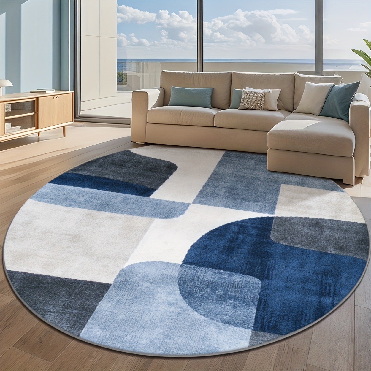 Karpet Bulat Minimalis Warna B - Printed Rug Abstract ulasan dan harga
