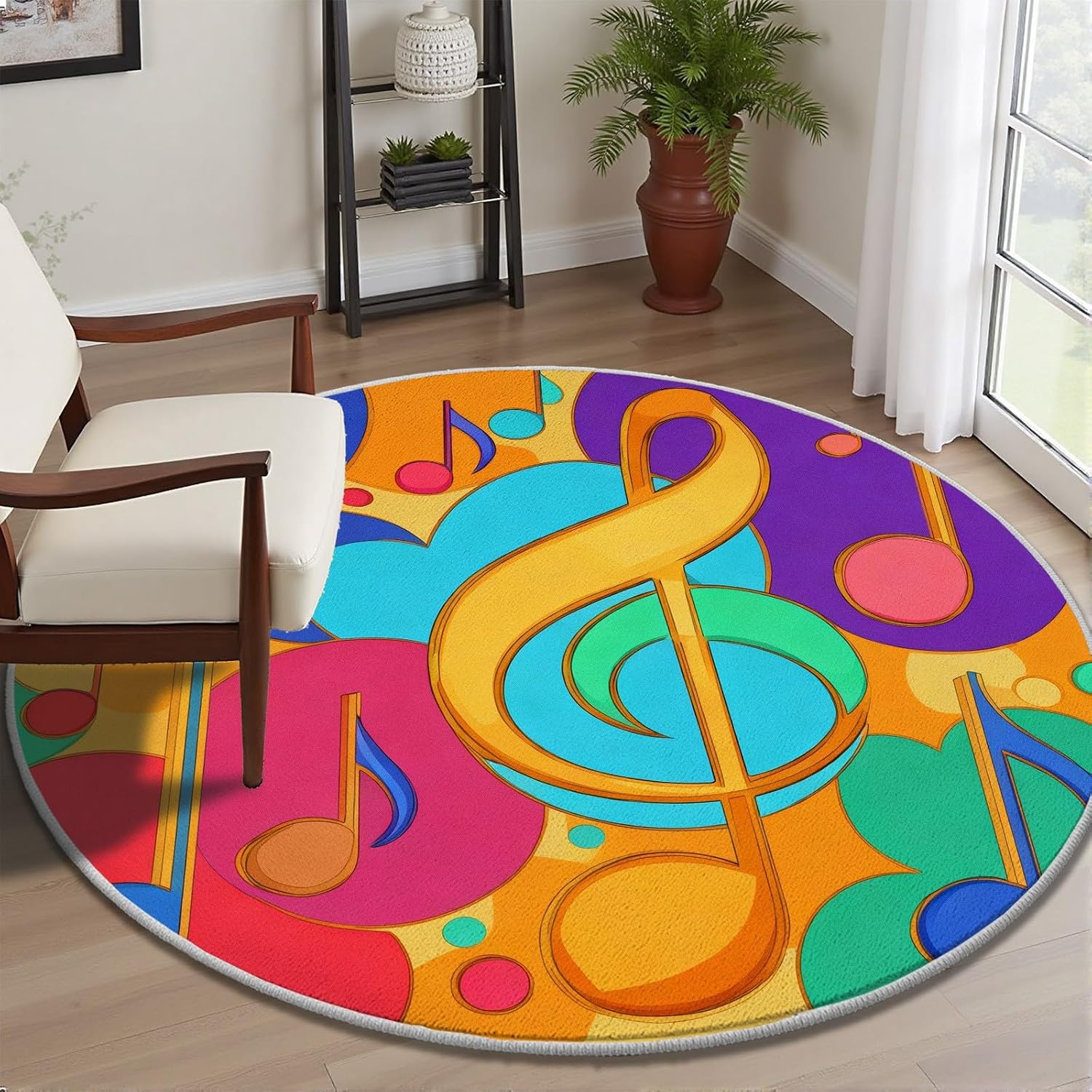Karpet Bulat Berpola Not Musik - Printed Rug Abstract ulasan dan harga