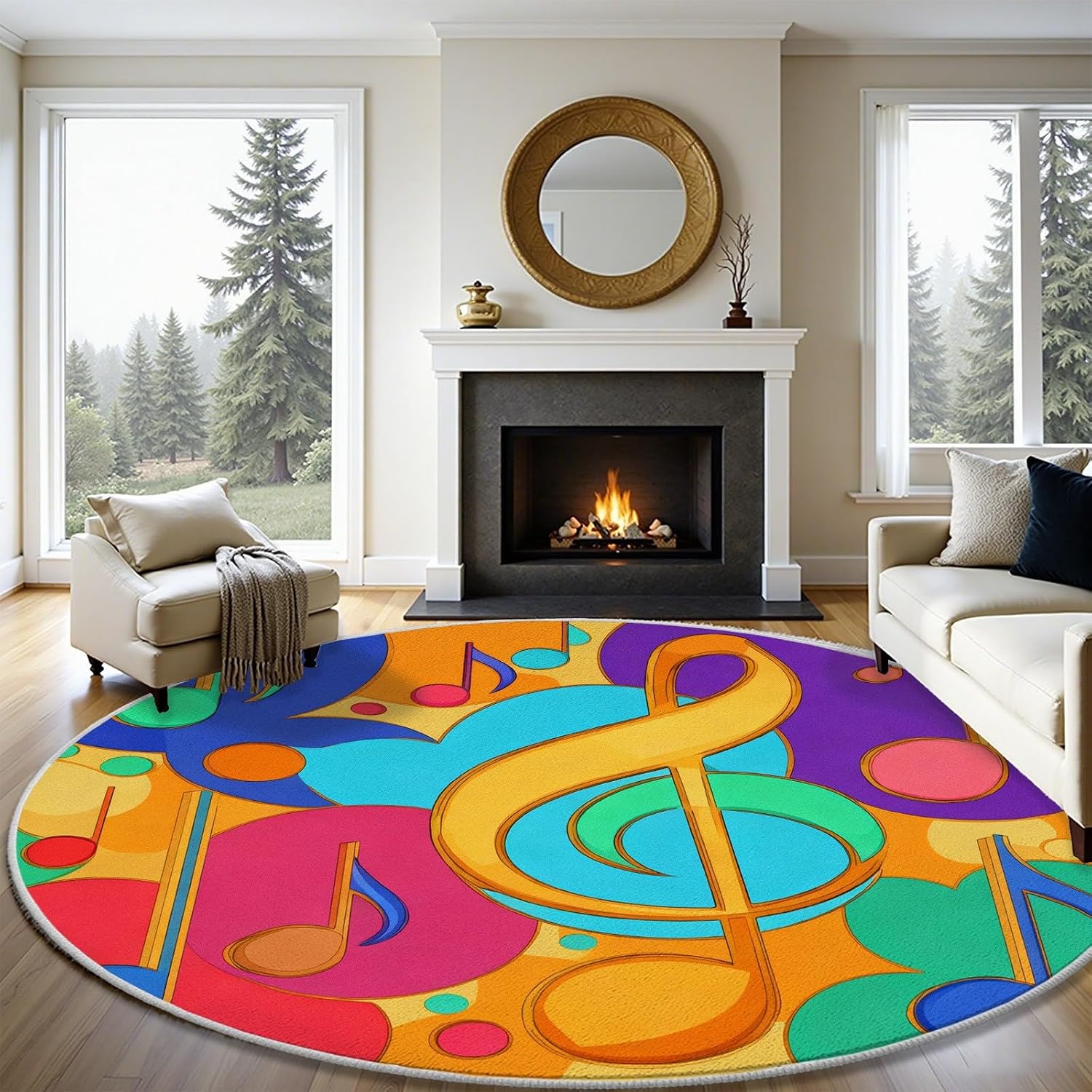 Karpet Bulat Berpola Not Musik - Printed Rug Abstract ulasan dan harga