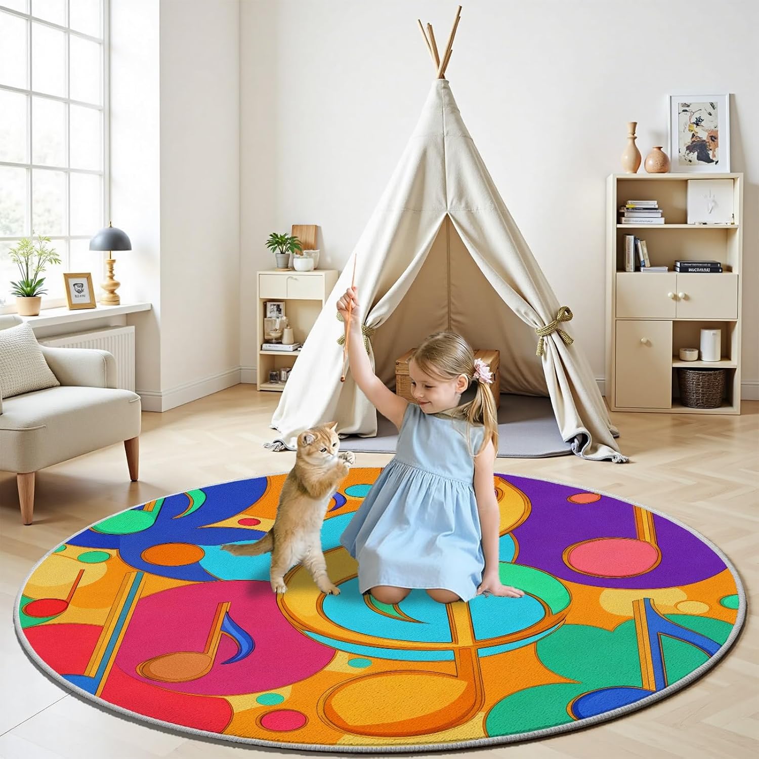 Karpet Bulat Berpola Not Musik - Printed Rug Abstract ulasan dan harga
